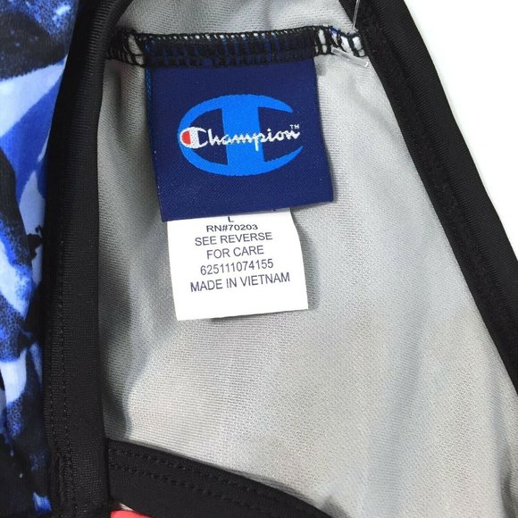 Champion Diamonds In The Rough Cross Back Swim Bra Top Size Large Blue Black - Picture 8 of 9